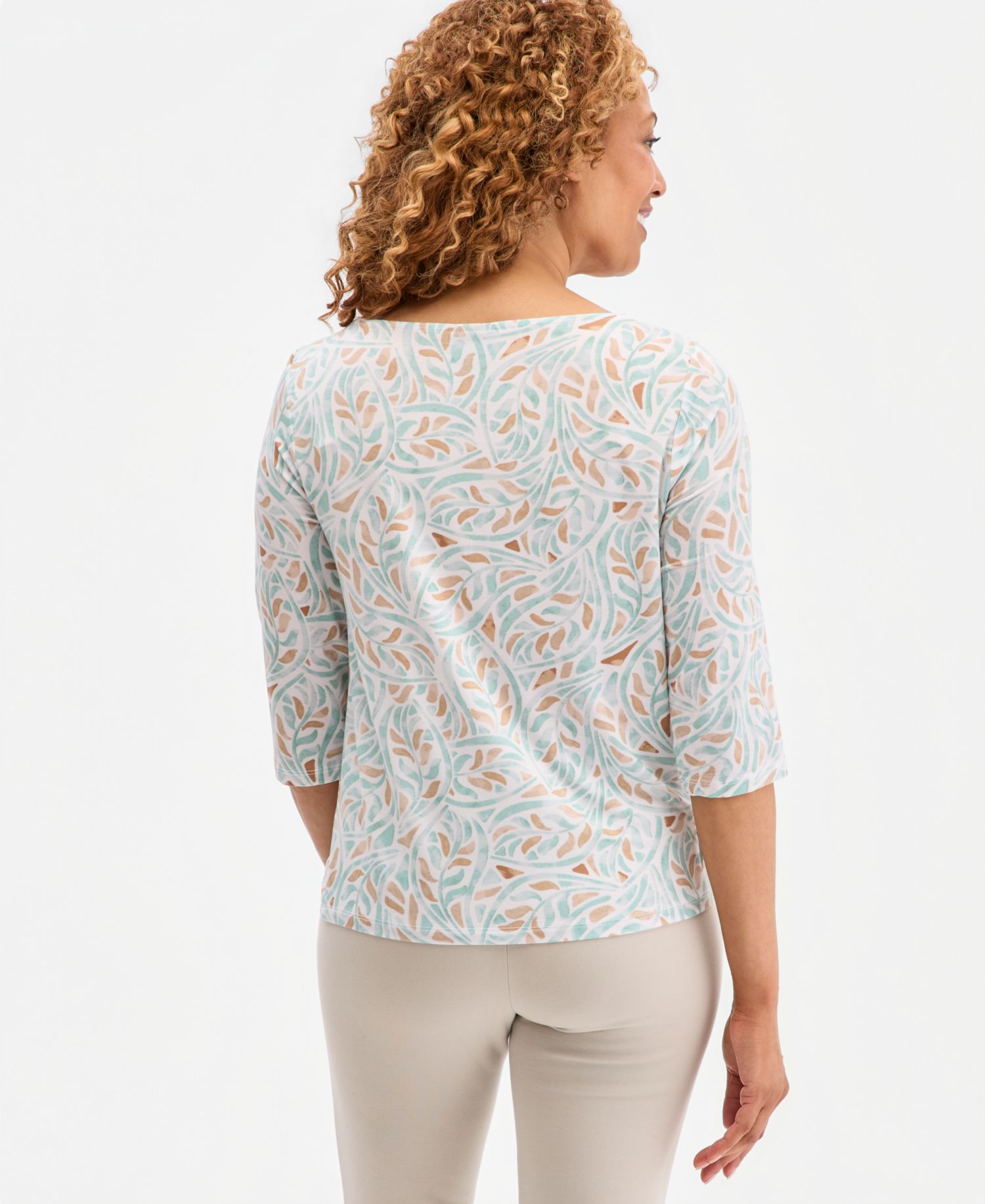 Women's Printed Boat-Neck Twist-Front Top