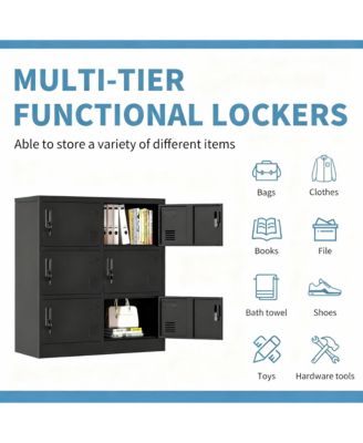 6-Door Metal Locker with Vents, Locks, Card Slots for Home, School, Gym