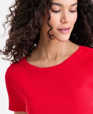 Women's Short-Sleeve Rib Knit Sweater