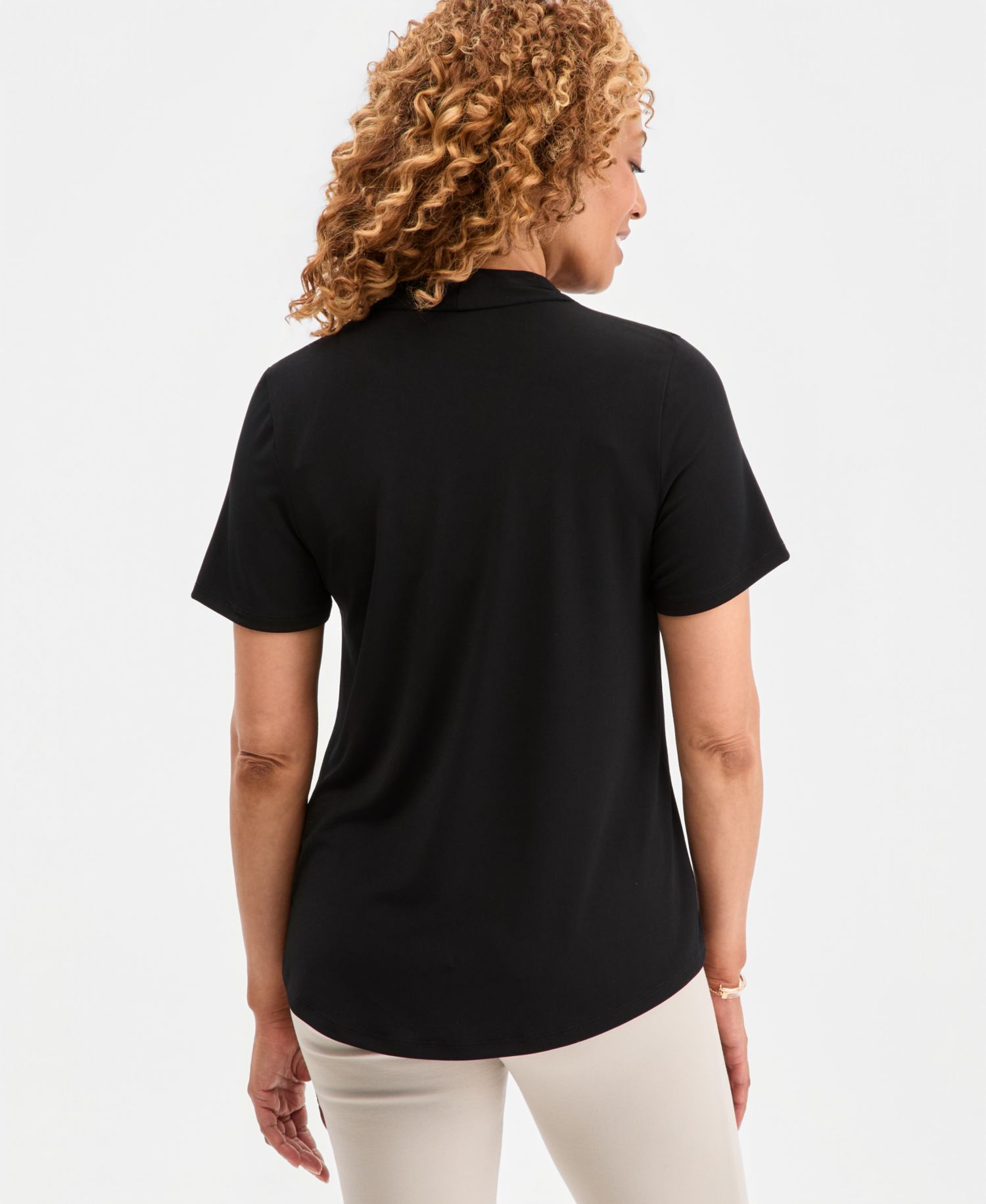 Women's Solid Short-Sleeve V-Neck Knit Top