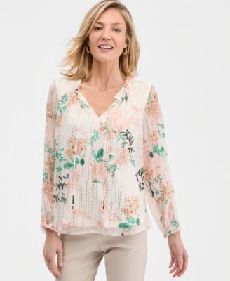 Women's Printed Foiled Ruffle Blouse