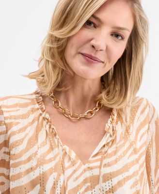 Women's Printed Foiled Ruffle Blouse