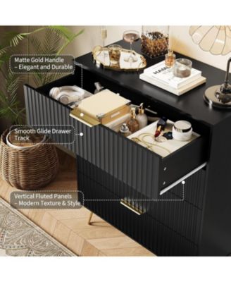 Fluted 4-Drawer Dresser for Bedroom, 32" Wide Modern Minimalist Chest of Wooden Drawers,Wide Clothes Storage Organizer