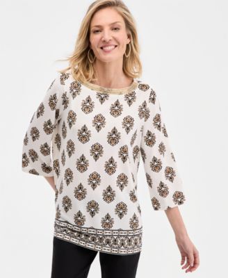 Women's Embellished 3/4-Sleeve Crepe Top
