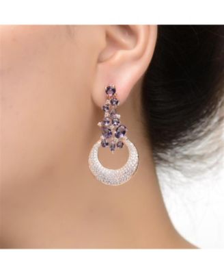 Brilliant Sterling Silver Crecent Moon CZ Dangle Earrings