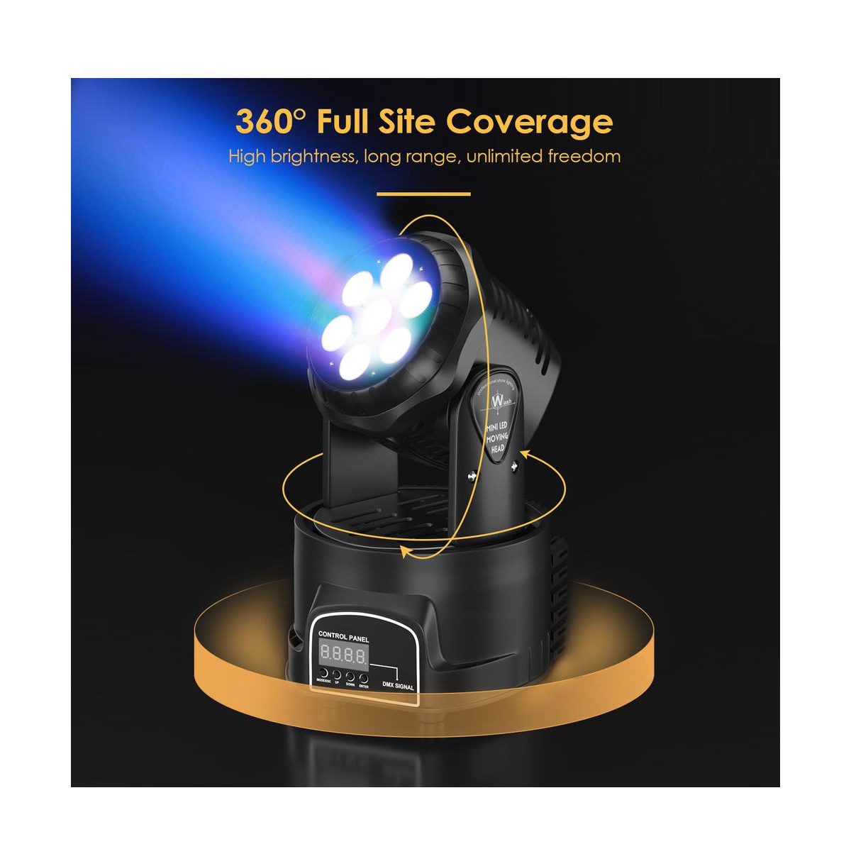 Artudatech 70W Rgbw Mini Moving Head Stage Light with Built-in Shows, Sound and Dmx Control