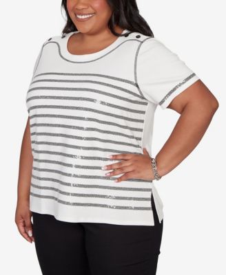 Plus Size Crowd Pleaser Flower Sequin Lace Border Top