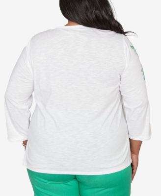 Plus Size Resort Living Tropical Flower Embroidered Top