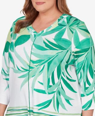 Plus Size Resort Living Artisan Leaf Bordered Top