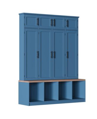 Farmhouse Hall Tree Walnut Seating Bench with 4 Hanging Hooks for Living Room