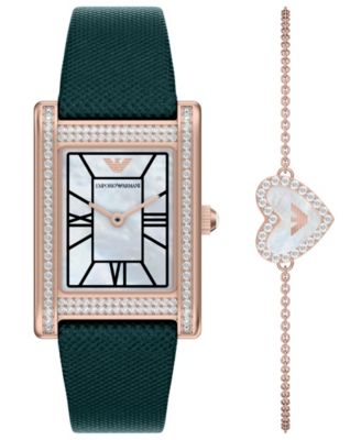 Women's Quartz Two-Hand Green Leather Watch, 32mm