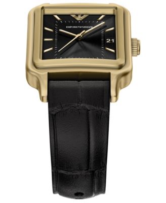 Men's Quartz Three-Hand Black Leather Watch, 36mm