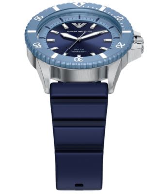 Men's World Explorer Solar Three Hand Blue Silicone Watch, 42mm