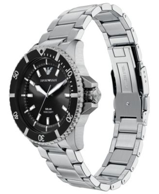 Men's World Explorer Solar Three Hand Silver Stainless Steel Watch, 42mm