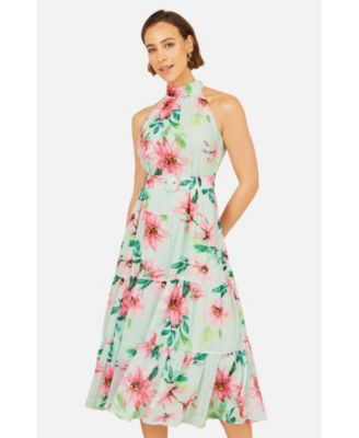 Women's Floral Halter Neck Midi Dress