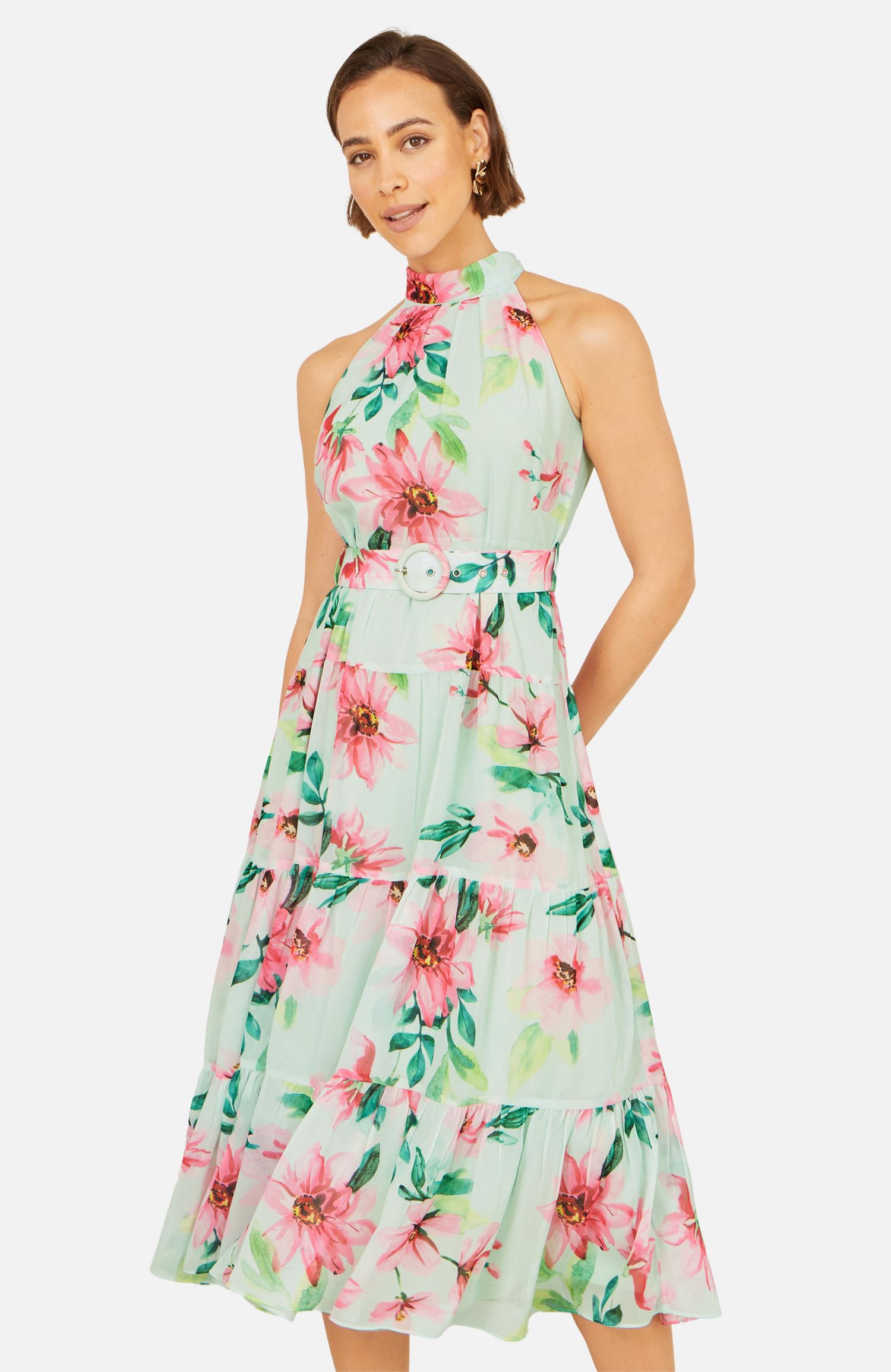 Women's Floral Halter Neck Midi Dress