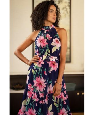 Women's Floral Halter Neck Midi Dress