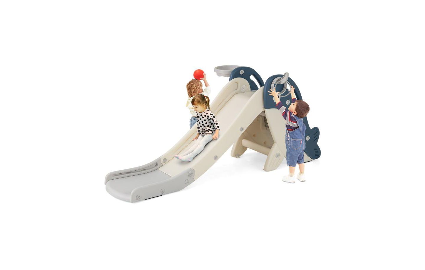 Детский игровой набор Slickblue Indoor-Outdoor Baby Slide Climber Playset with Basketball Hoop, 59"L x 28"W x 26"H, от 3 лет, цвет: Синий — фото 4