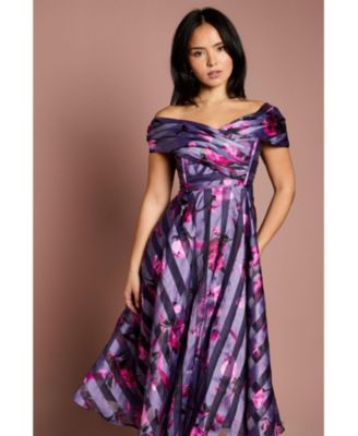 Women's Stripe Organza Midi Dress