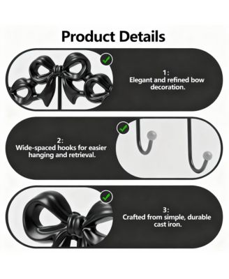 Cast Iron Bow Wall Hooks - Elegant Decor for Entryways & Living Spaces
