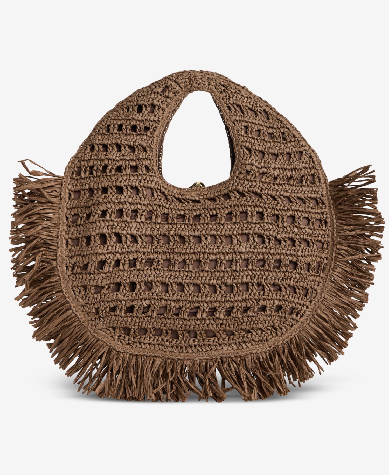 Fringe Trim Straw Tote