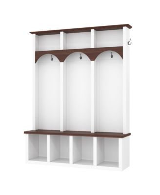 Farmhouse Wooden Style Hall Tree Storage Bench with 5 Hooks