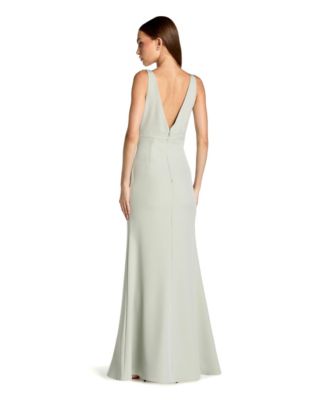 Women's Crepe Sleeveless V Neck Sheath Gown With Bow