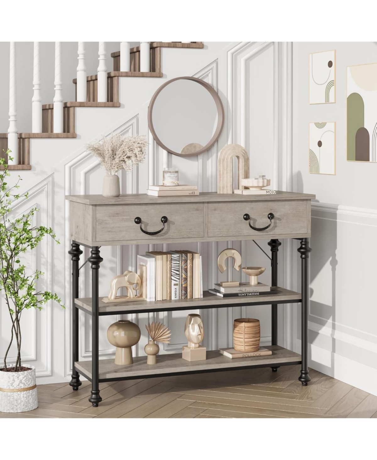gaomon Entryway Table with Drawers and Storage Shelves, Narrow Console for Hallway, Living Room, or Behind Sofa, Rustic Brown Small Entry