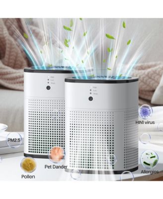 2-Pack Air Purifiers for bedroom. Features True HEPA filter, ultra-quiet 24dB Sleep Mode, ideal for pet owners. White & Black