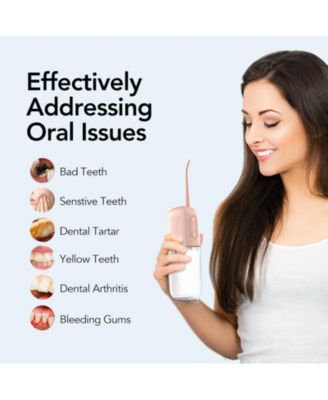 Wireless Water Flosser,200ML Portable Electric Water Dental Flossers,Rechargeable Oral lrrigator for Travel,4 Nozzles 4 Modes,Pink