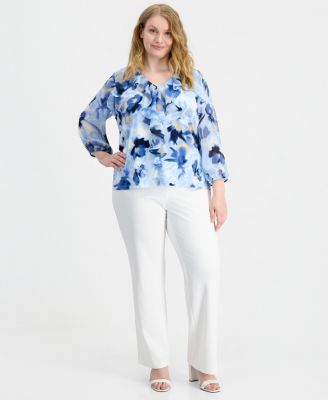 Plus Size Cascade Ruffle-Front Blouse