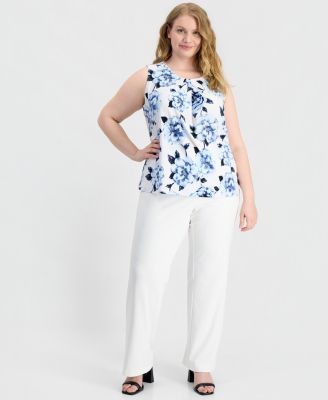 Plus Size Pleated-Neck Sleeveless Knit Top