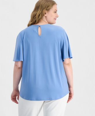 Plus Size Keyhole-Neck Short-Sleeve Top