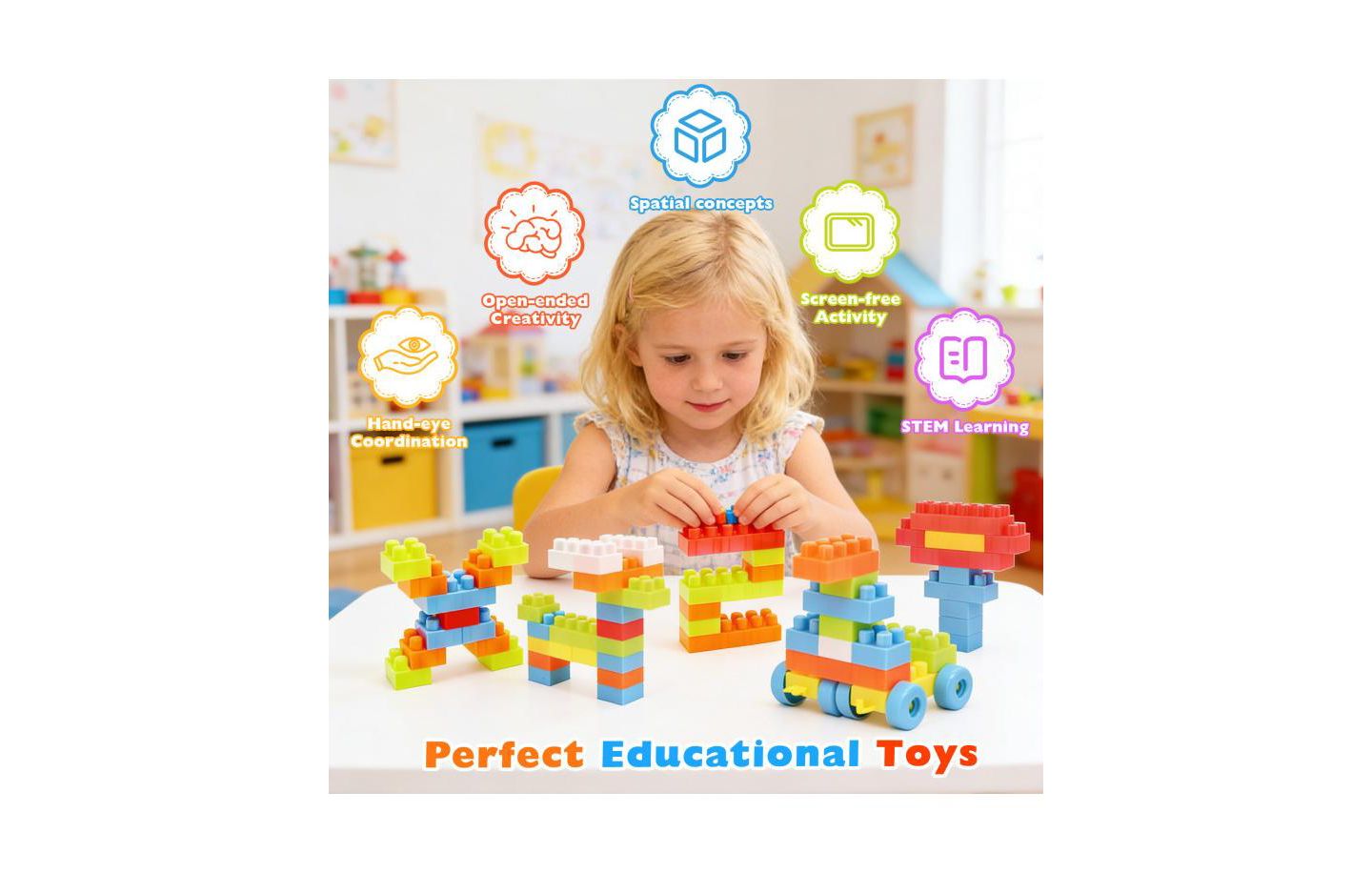 Детские конструкторы Slickblue Stem 150-Piece Building Blocks Set, Ages 3+, цвет: Разноцветный — фото 5