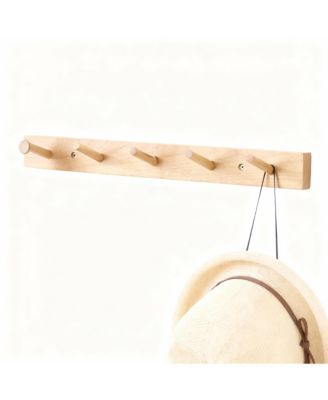 Hickory Wood Wall Coat Rack, Space-Saving, Easy to Install