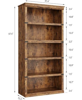 67.4" Tall 5-Tier Farmhouse Bookcase - Wooden Bookshelf with Open Display Shelves and Storage, Freestanding Home Office, Living Room