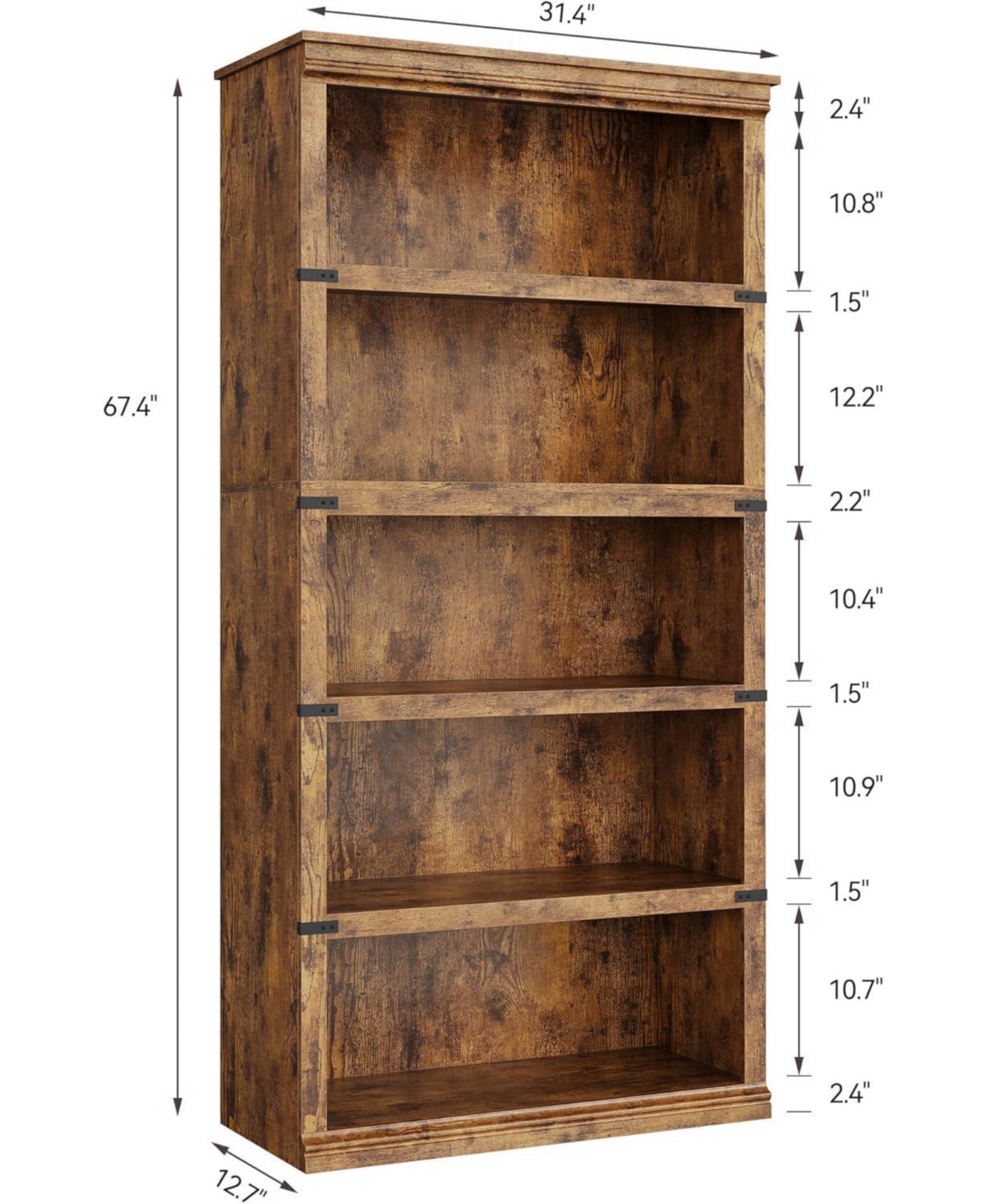 gaomon 67.4" Tall 5-Tier Farmhouse Bookcase – Wooden Bookshelf with Open Display Shelves and Storage, Freestanding Home Office, Living Roo
