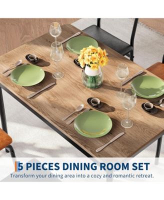 5 Piece Dining Table Set for 4, Wooden Table with PU Upholstered Chairs, Modern Metal Frame Dinette Set for Dining Room and Home