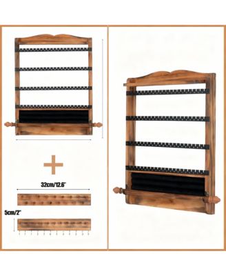 Antique Wood Wall Organizer Set: Earring, Necklace, Bracelet Holders & Shelf