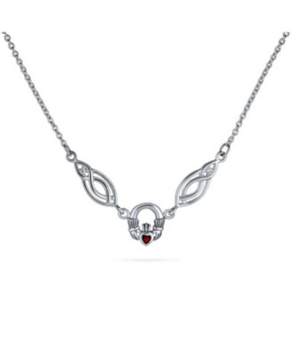 Celtic Friendship Heart Trinity Love Knot Collar Claddagh Necklace with and Red Garnet