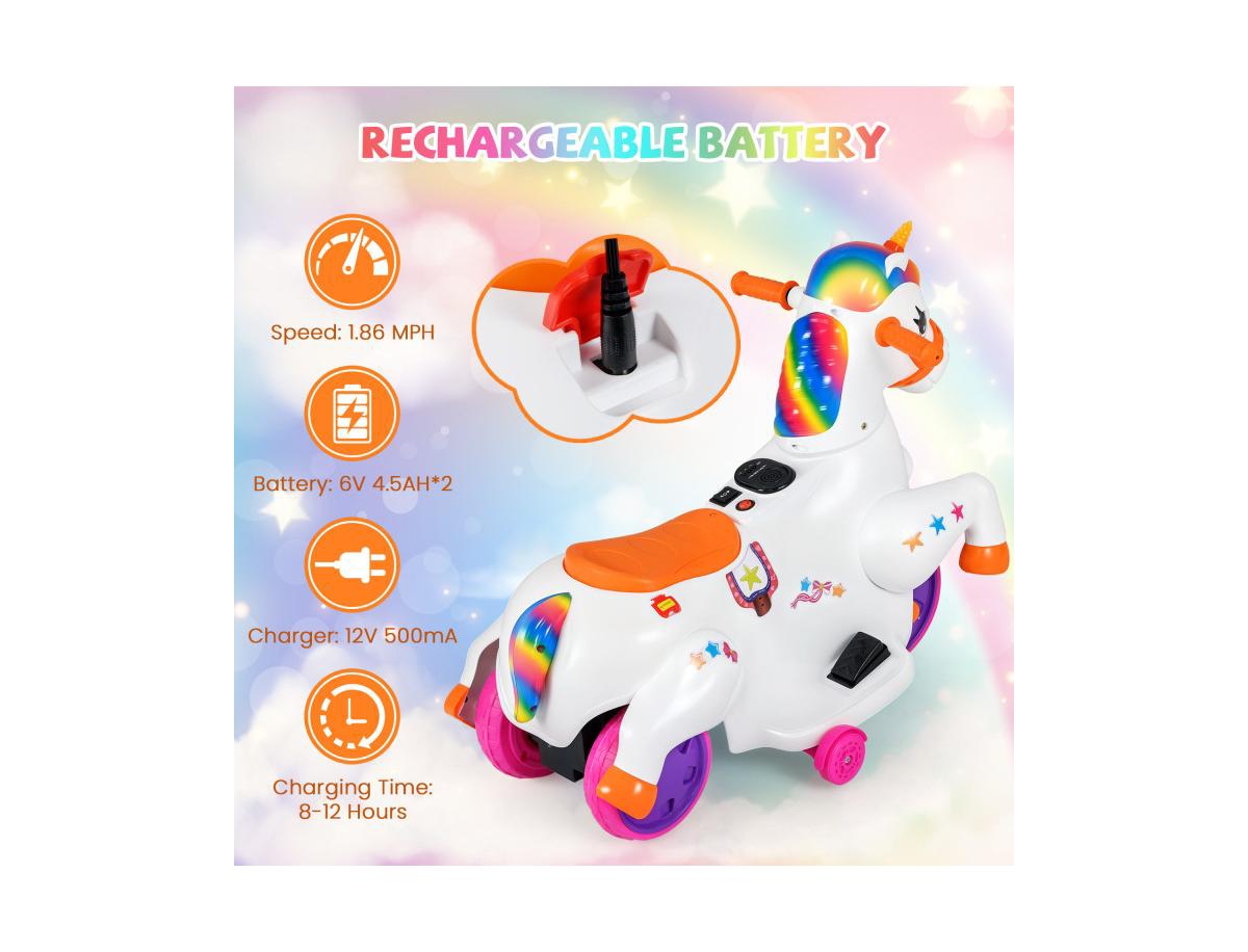 12V Unicorn Ride on Toy with Training Wheels and Horse Riding Mode