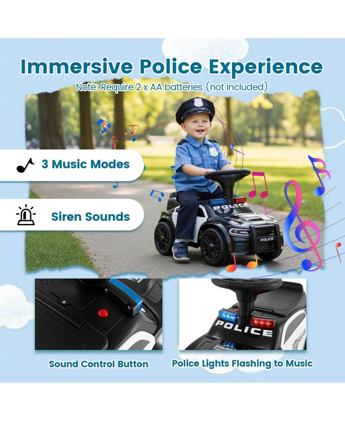 Mecale Toddler Sliding Car with Steering Wheel and Under-Seat Storage Push