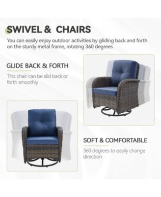 4-Piece Brown Wicker Patio Conversation Set with Olefin Cushion and Patio Swivel Chairs