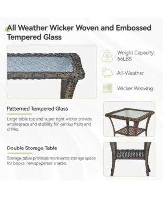 4-Piece Brown Wicker Patio Conversation Set with Olefin Cushion and Patio Swivel Chairs