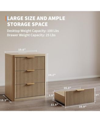 Fluted Nightstand with Charging Station, Bedside Table with 3 Drawers Storage Space.