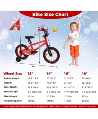 14 Inch Kids Bike Adjustable with Christmas Music & Flag for Aged 4-5 Years Old