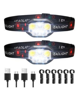 2-Pack Rechargeable LED Headlamps, 12 Lighting Modes, Motion Sensor, Adjustable Headband, Lightweight