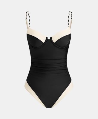 Women's Underwire Ruched Colorblock One-Piece Swimsuit