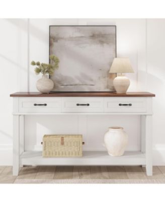 Farmhouse Entryway Table, 2 Tier Console Table with 3 Storage Drawers, 54" Wooden Sofa Table for Entryway Living Room