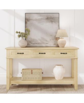 Farmhouse Entryway Table, 2 Tier Console Table with 3 Storage Drawers, 54" Wooden Sofa Table for Entryway Living Room